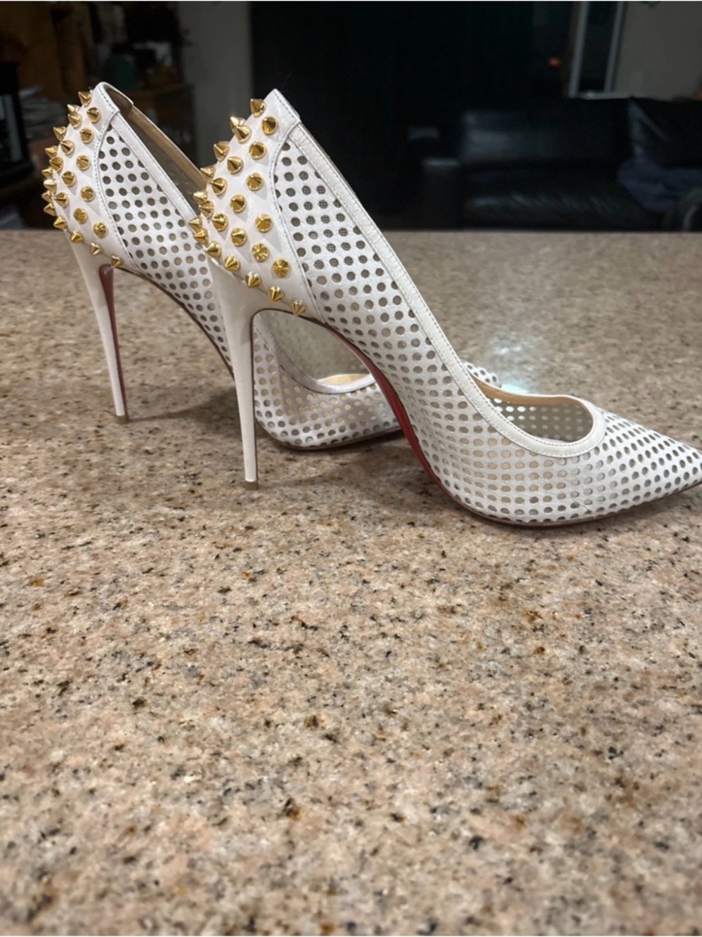 Christian Louboutin White Perforated Spike Heel Pumps